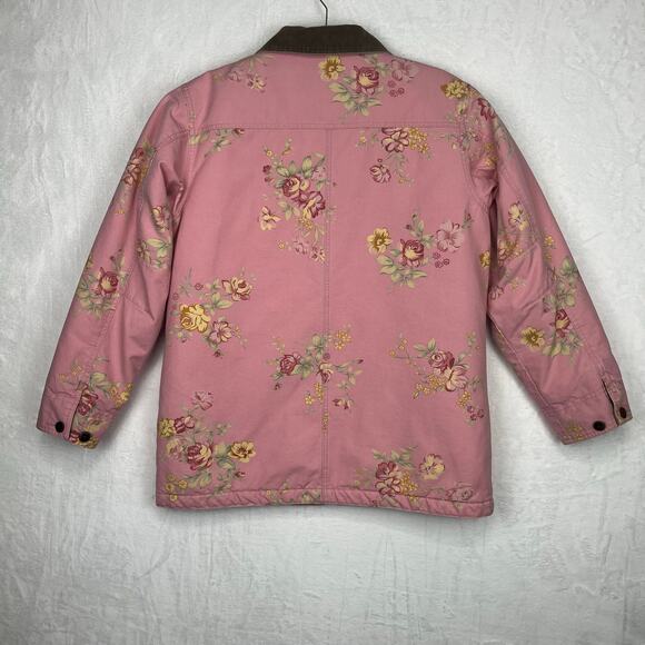 Vintage L.L. Bean Barn Chore Coat Floral Pink Jacket Medium Quilted Thinsulate - Picture 2 of 16
